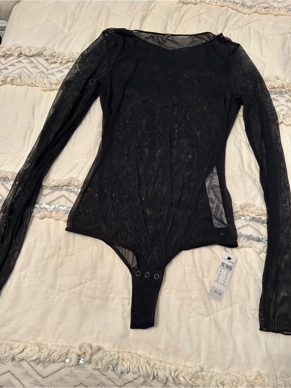 intimissimi Black Sheer Long-Sleeve Mesh Bodysuit
